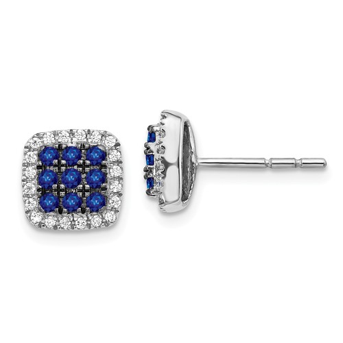 14k White Gold 1/2 ct tw Sapphire Square Post Earrings with Diamonds