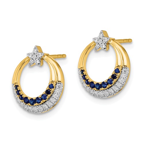 14k Yellow Gold Moon and Star Sapphire Earrings with Diamonds