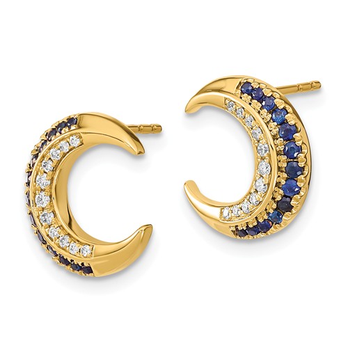 14k Yellow Gold Crescent Moon Sapphire and Diamond Earrings