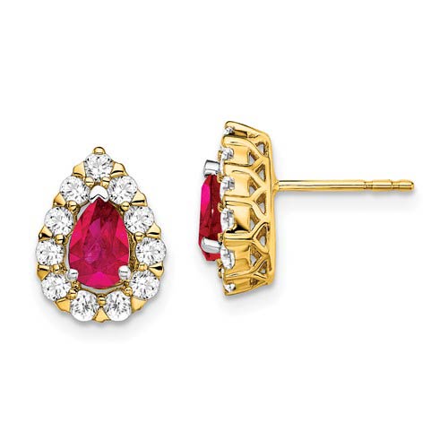 14k Yellow Gold 1 ct tw Pear Ruby and Diamond Halo Earrings