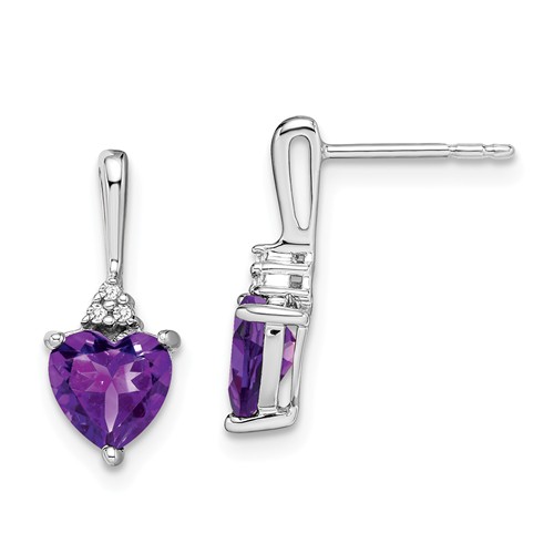 14k White Gold 1.3 ct tw Heart Amethyst and Diamond Earrings