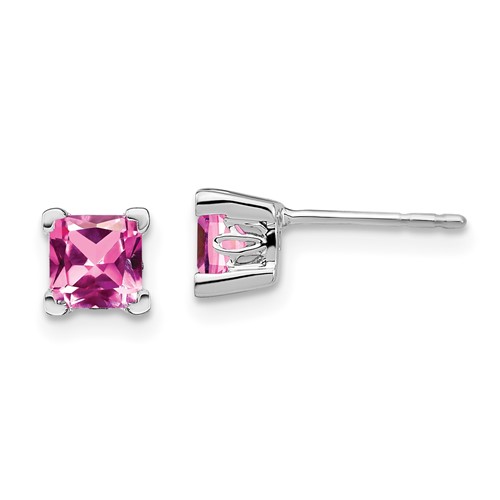 14k White Gold 1.1 ct Square Created Pink Sapphire Earrings