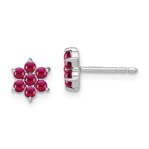 14k White Gold 1.1 ct tw Ruby Floral Post Earrings