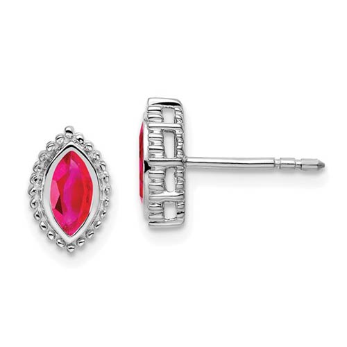 14k White Gold 1/2 ct tw Marquise-cut Ruby Earrings with Bead Border