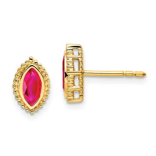 14k Yellow Gold 1/2 ct tw Marquise-cut Ruby Earrings with Bead Border