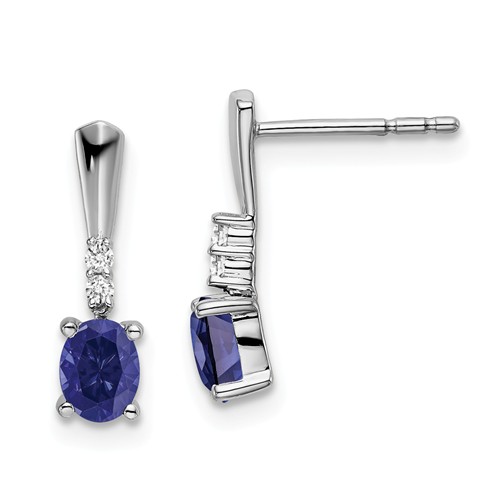 14k White Gold 0.96 ct tw Oval Created Sapphire And Diamond Earrings