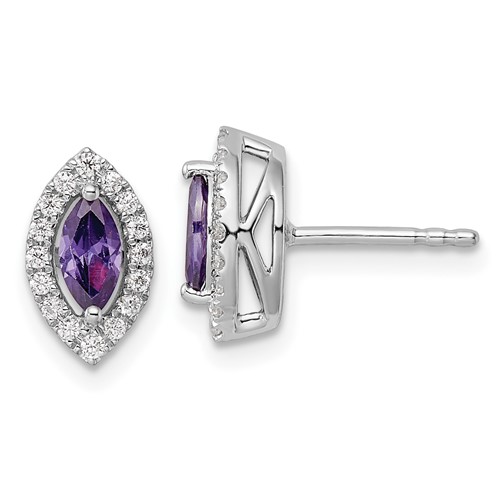 14k White Gold .4 ct tw Marquise-cut Amethyst Earrings with Lab Grown Diamonds