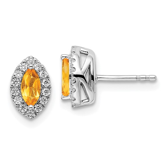 14k White Gold .4 ct tw Marquise-cut Citrine Earrings with Lab Grown Diamonds