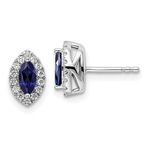14k White Gold .7 ct tw Marquise-cut Created Blue Sapphire Earrings with Lab Grown Diamonds