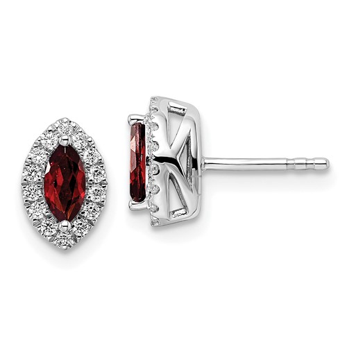 14k White Gold .5 ct tw Marquise-cut Garnet Earrings with Lab Grown Diamonds