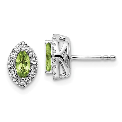 14k White Gold .5 ct tw Marquise-cut Peridot Earrings with Lab Grown Diamonds