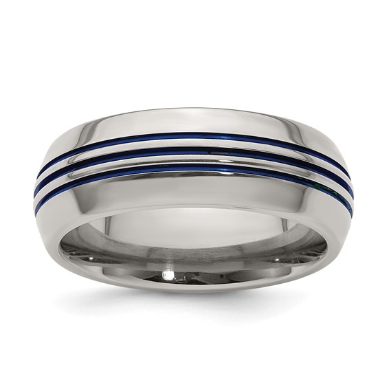 Edward Mirell Titanium 8mm Ring with Three Blue Grooves