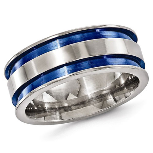 Edward Mirell 8.5mm Blue Line Titanium Ring with Two Grooves