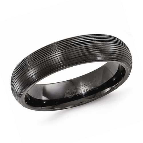Edward Mirell 6mm Black Titanium Ring with Textured Lines