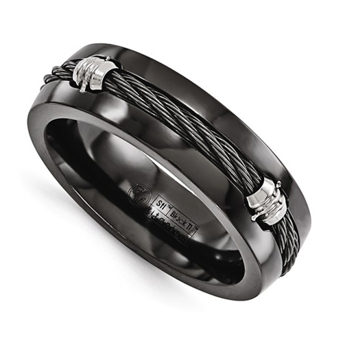 Edward Mirell Black Titanium 7mm Ring with Cable