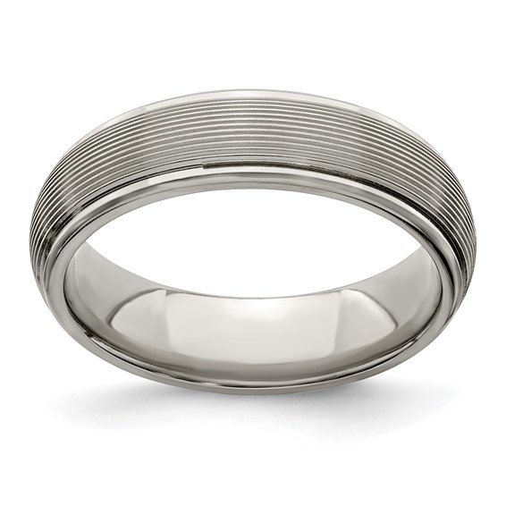 Edward Mirell Titanium 6mm Brushed Ring with Ribbed Texture