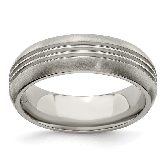 Edward Mirell Titanium 7mm Brushed Ring with Polished Grooves
