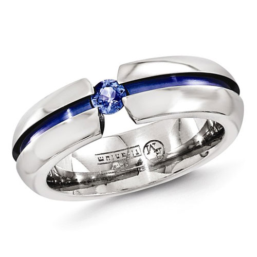 Edward Mirell 6mm Titanium Sapphire Ring with Blue Anodized Groove