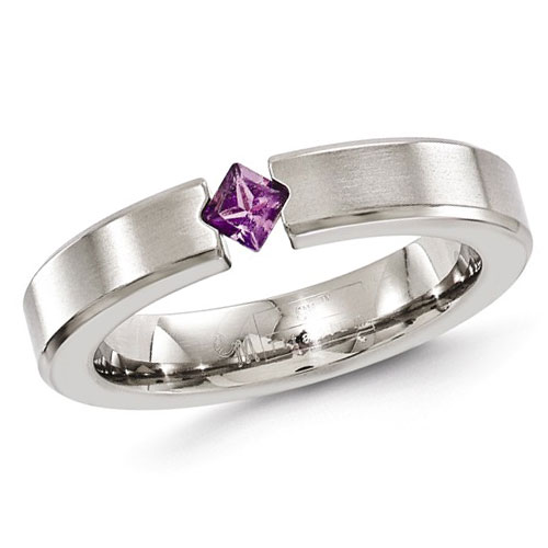 Edward Mirell 4mm Gray Titanium Amethyst Ring