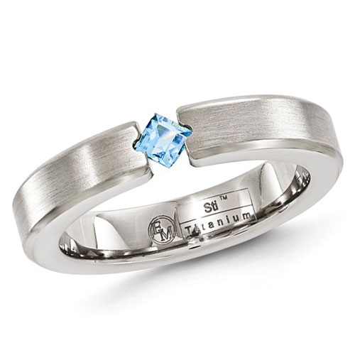 Edward Mirell 4mm Gray Titanium Blue Topaz Ring