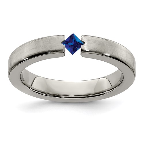 Edward Mirell 4mm Gray Titanium Blue Sapphire Ring