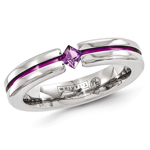 Edward Mirell 4mm Titanium Amethyst Ring with Pink Groove