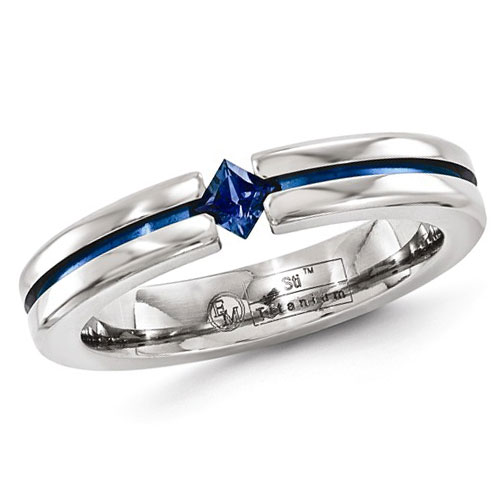 Edward Mirell 4mm Titanium Blue Sapphire Ring with Blue Groove