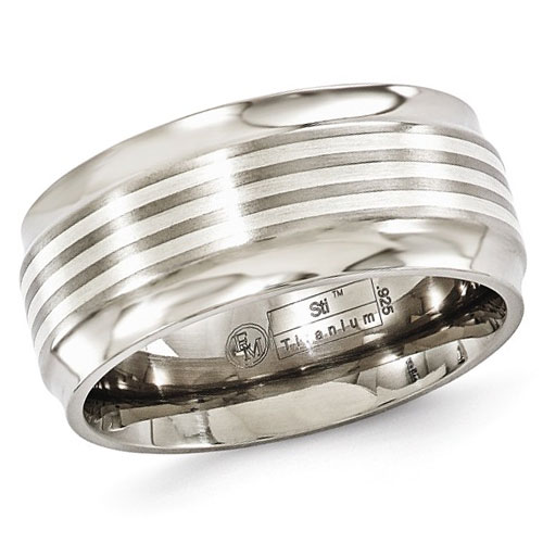 Edward Mirell 9mm Titanium Ring with Sterling Silver and Concave Edges