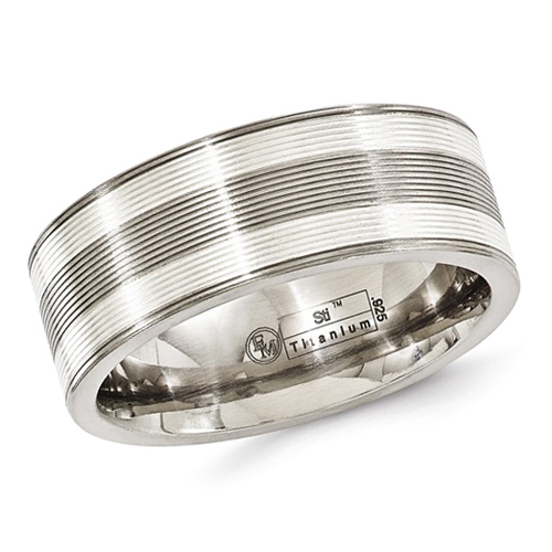 Edward Mirell Mini Groove Titanium 8.5mm Ring with Argentium Silver