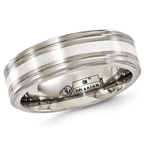 Edward Mirell 7mm Titanium Ring Argentium Sterling Silver and Grooves
