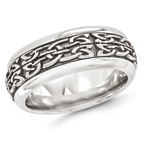 Edward Mirell 9mm Stainless Steel Tribal Ring with Titanium Inlay