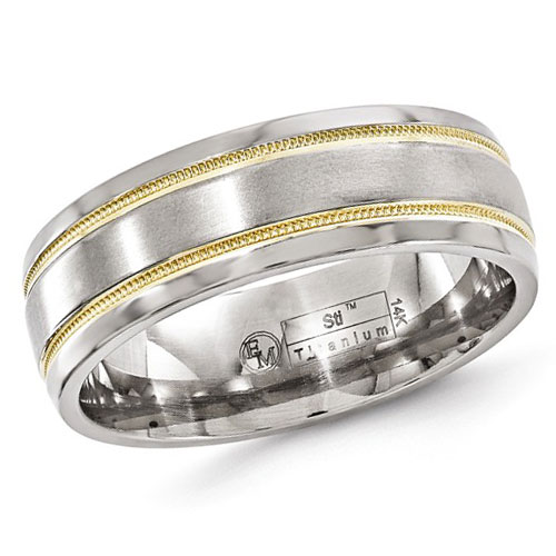 Edward Mirell 7mm Titanium Ring with 14k Gold Inlays and Milgrain