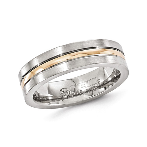 Edward Mirell 6mm Titanium and 14kt Rose Gold Grooved Band