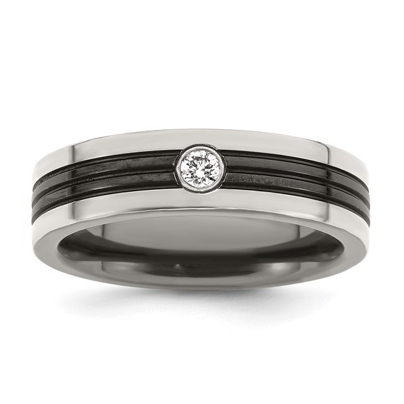Edward Mirell Black and Gray Titanium 6mm Ring with Diamond