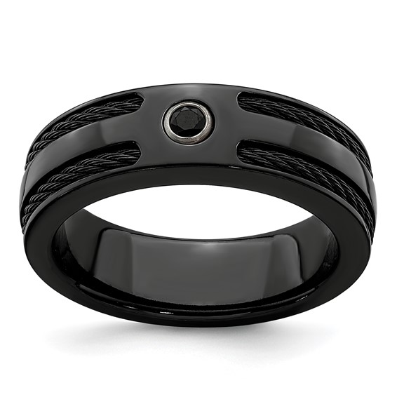 Edward Mirell Black Titanium 7mm Ring with Cables and Black Spinel