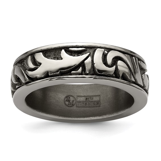 Edward Mirell Gray Cast Titanium 7mm Ring with Tribal Design