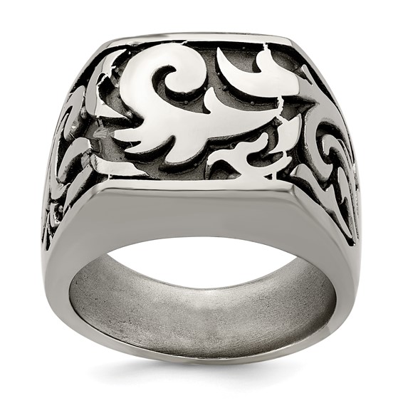 Edward Mirell Gray Cast Titanium Signet Ring with Tribal Design