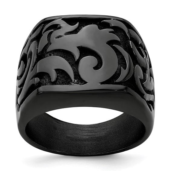Edward Mirell Black Cast Titanium Signet Ring with Tribal Design