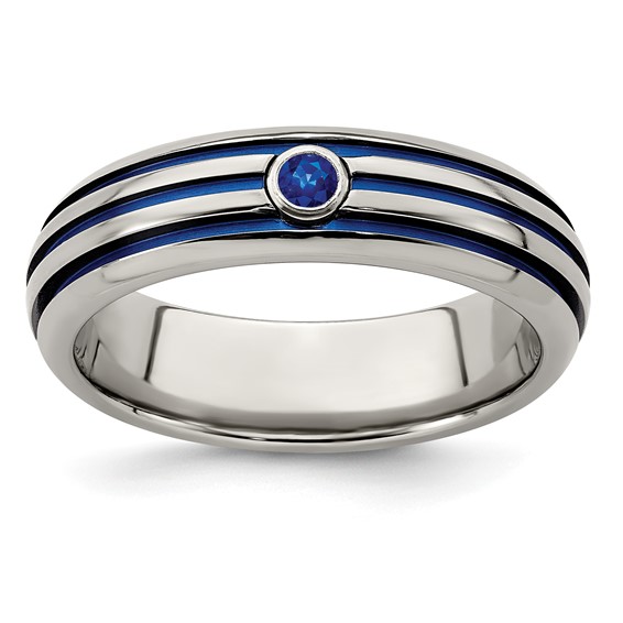 Edward Mirell Titanium Blue Triple Groove Blue Sapphire Ring