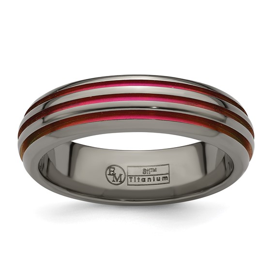 Edward Mirell Titanium Triple Groove Pink Anodized Ring