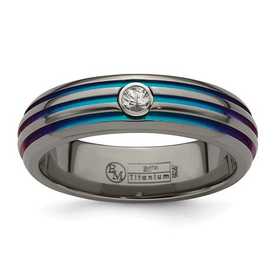 Edward Mirell Titanium Multicolor Groove White Sapphire Ring