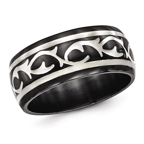 Edward Mirell 10mm Black Titanium Argentium Silver Ring with Thorns