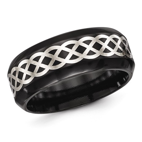 Edward Mirell 9mm Black Titanium Ring Argentium Silver Celtic Inlay