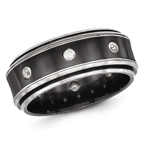 Edward Mirell 9mm Black Titanium Ring with White Sapphires
