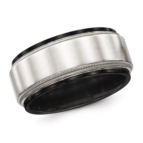 Edward Mirell 10mm Black Titanium Argentium Silver Milgrain Ring 