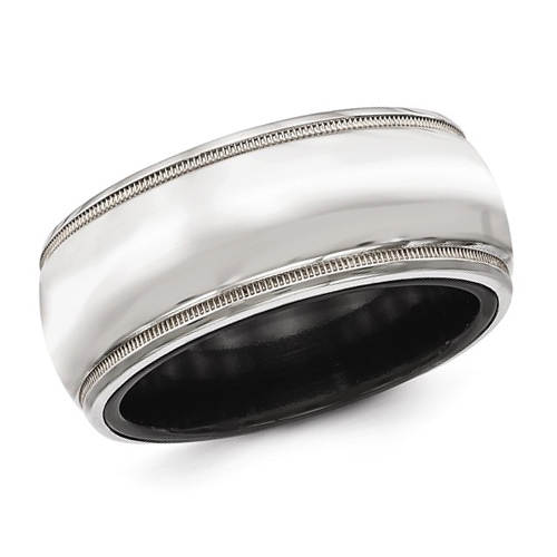 Edward Mirell 10mm Black Titanium Argentium Silver Milgrain Ring 