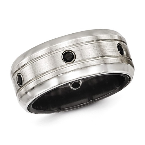 Edward Mirell 10mm Black Titanium Argentium Silver Black Spinel Ring