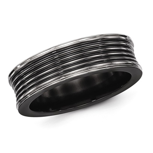 Edward Mirell 7mm Black Titanium Concave Ring with Grooves
