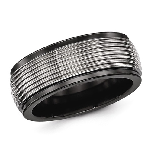 Edward Mirell 9mm Black and Gray Titanium Ring with Grooves
