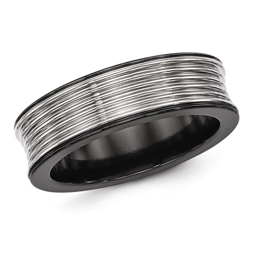 Edward Mirell 7mm Gray and Black Titanium Concave Ring with Grooves